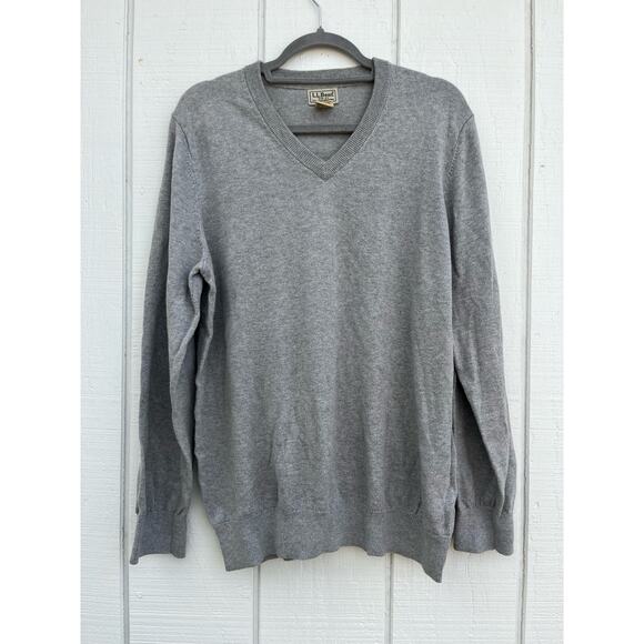 Vintage Men's L.L. Bean Gray V Neck Sweater, Soft, Cotton Cashmere Blend, Size L - Picture 1 of 3